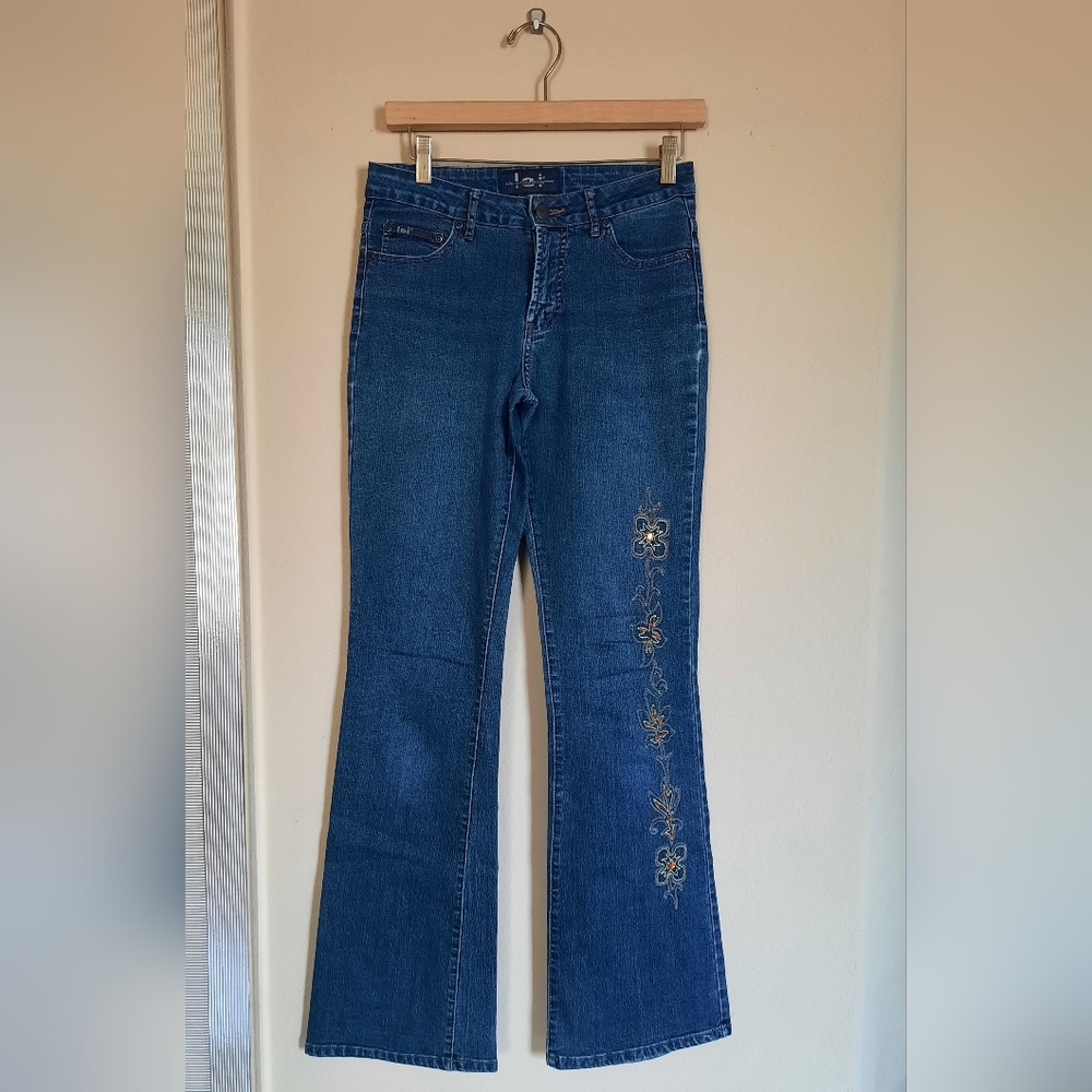 LEI y2k Bootcut Flare Denim Jeans Embroidered Boho Bohemian
